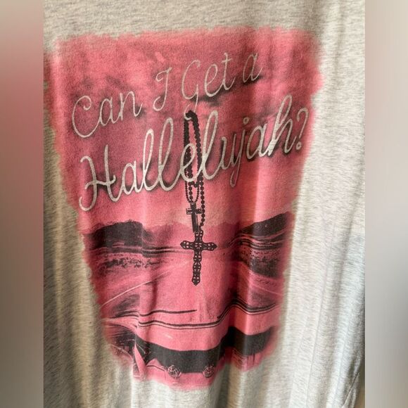 Gray T-Shirt with Pink Graphic {Can I get a Hallelujah ]. - Picture 2 of 4